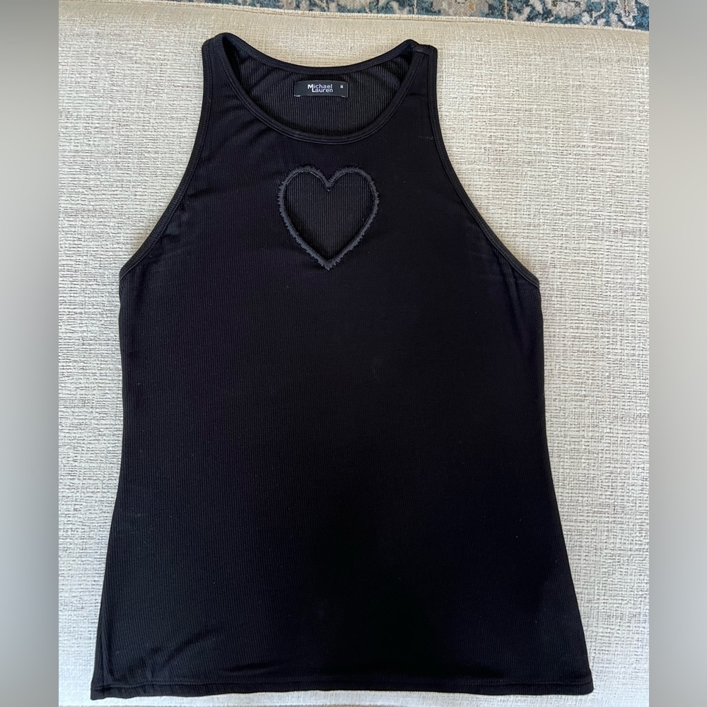 Michael Lauren Black Cut-out Heart Tank (Medium)